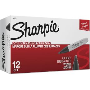 Sharpie Chisel Tip Permanent Markers, Black (12 Count)