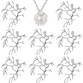 Yuanchu 8 Pcs Branch Shape Blanks for Jewelry Making, Handmade Claw Prong Pendant Settings Metal Pendant Trays for DIY Crafts Necklace Jewelry Craft(Silver)