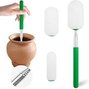 Telescoping Sponge Stick for Pottery,27'' Long Pottery Sponges for Clay, Removing Excess Water from Tall or Narrow Forms Sticks Rods Includes 1 Adjustable Sticks and 3 Sizes Detachable Sponge Head