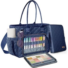 Large Bible Bag with Bible Cover Case for Women, Church Bag with Shoulder Strap, Quilted Bible Cover for Bible Study Supplies, a Christian Gift for Women, Navy