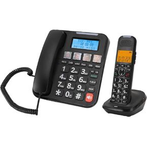 Corded Cordless Phone Combo, Expandable Corded Cordless Phone System with Answering Machine One Touch Call Blocking Big Buttons Phone with 2 Handsets (Black)