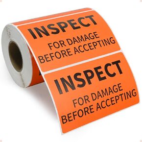 L LIKED 3" X 5" 500 Labels Inspect for Damage Before Accepting Warning Stickers for Shipping or Packing, Permanent Adhesive