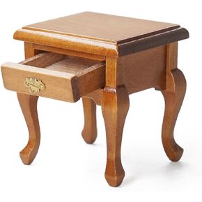 Odoria Dollhouse Side Table Miniature: 1/12 Scale End Table Bedside Table - Mini Table for Living Room Bedroom - Tiny French Country Furniture Wood with Drawer Brown