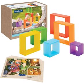 Kaplan Early Learning Discovery Squares - Rainbow - 6 Pieces | Toddler Stacking and Sorting, Nesting Toys | Indoor/Outdoor Montessori Preschool Block Play