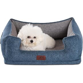 Hollypet Orthopedic Rectangle Dog Bed for Small Dogs, Supportive Egg-Crate Foam Pet Beds with Removable Washable Waterproof Cover and Non-Slip Bottom, Blue, 23" L x 19" W x 8.5" Th