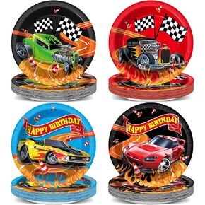 60Pcs Hot Car Party Supplies Racing Car Dessert Plates Decorations Race Car Paper Plates Disposable Tableware for Kids Boys Baby Shower Hot Car Wild Racer Happy Birthday Party Favors