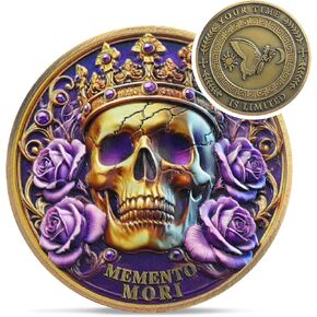 Butterfly Skull Memento Mori Coin - Hourglass Rose Stoic Challenge Coin - Novelty EDC Amor Fati Token Medallions for Daily Stoic Practice - Inspirational Momento Mori Stoicism Gifts for Men Women Kids