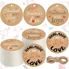 Karenhi 240 Pieces Thank You Gift Handmade Gift Tags with String Wedding Baby Shower 2.3'' Round Tags Brown Rustic Kraft Hang for Wedding Party Favor DIY Craft and Birthday Party (Heart)