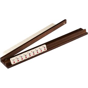 American 20.1" Walnut Wood Mahjong Racks with Pushers, 4pcs Mahjong Racks Set for Mahjong/Mexican Train/Dominoes, Elegant Wooden Mahjong Tiles Racks Pusher