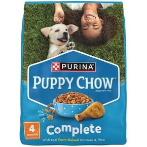 Puppy Chow Complete Dry Dog Food, High Protein with Farm-Raised Real Chicken, 4 lb Bag, Essential nutrients Like Those Found in Mother's Milk