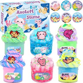 Axolotl 6 Pack Slimes, Blue Slime Kids, Cloud Slime kit for Girls Ages 8-12, Cloud Dough for Kids Slime Set Party kit Goodie Bag Stuffers, 9-10 Year Old Girls Birthday Gift Ideas Axolotl Cute Stuff