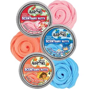 Crazy Aaron's Scent Sory Putty Strawberry Shortcake, Orange Blossom and Blueberry Muffin Mini Tins Gift Sety Bundle - 3 Pack (.29 oz Each)