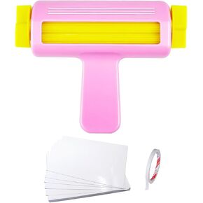 Paper Crimper for Chip Bags Crafting - Pink Crimper Tool with 50 Sheets Glossy Thin Inkjet Paper (8.26×11.6in, 115gsm) & Double Sided Tape, Complete Kit for Chip Bag Making & DIY Crafts
