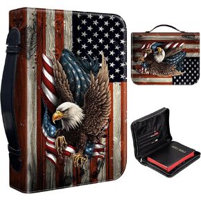 Large Bible Cover Bible Carrying Case for Men Women Fit Book Up to 11x7.9x1.9 in,American Flag Bald Eagle Leather Bible Covers Bible Holder Carrier Church Bags w/Handle Zipper Pocket