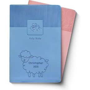 Hope Harbor Personalized Baby’s Bible with Name Engraved, Red Letter Edition, Comfort Print, Faux Leather Cover, Blue