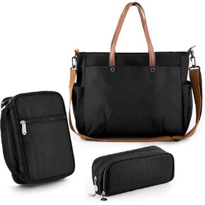 Abbylike Bible Cover Case for Women with Pencil Case and Tote Bag, Canvas Carrying Book Case for Book Study Supplies Bible Journaling Kit, Black