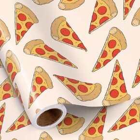 RUSPEPA Funny Pizza Wrapping Paper Roll for Teens Kids Food Lovers, Mini Roll, Delicious Pepperoni Slice Design Gift Wrap Paper for Birthday, Pizza Party, Gag Gifts, 17 Inches x 16.4 Feet