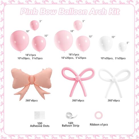 زخارف عيد ميلاد Coquette ، 149 PCS Pink and White Bow Bowon Garland Arch Kit for Wedding Bridal Baby Shower Decorations in Kuwait