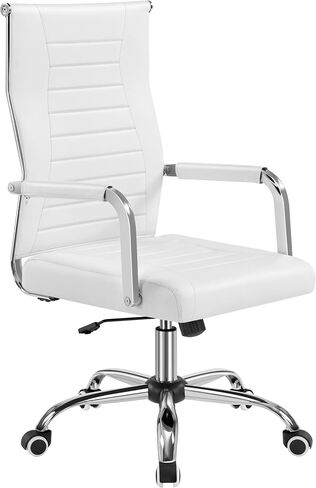 Yaheetech High-Back Office Desk Chair Executive Task Chair Management Chair PU Leather Chair Height Adjustable with Ergonomic Backrests for Conference and Home, White in Saudi Arabia