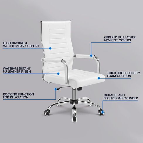 Yaheetech High-Back Office Desk Chair Executive Task Chair Management Chair PU Leather Chair Height Adjustable with Ergonomic Backrests for Conference and Home, White in Saudi Arabia