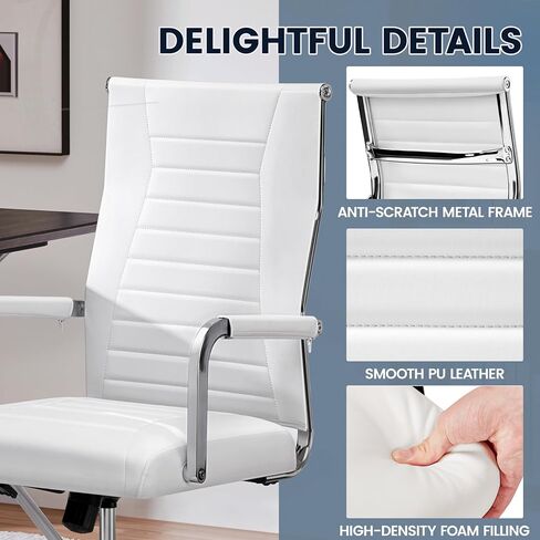 Yaheetech High-Back Office Desk Chair Executive Task Chair Management Chair PU Leather Chair Height Adjustable with Ergonomic Backrests for Conference and Home, White in Saudi Arabia