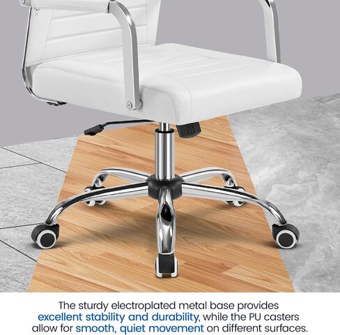 Yaheetech High-Back Office Desk Chair Executive Task Chair Management Chair PU Leather Chair Height Adjustable with Ergonomic Backrests for Conference and Home, White in Saudi Arabia