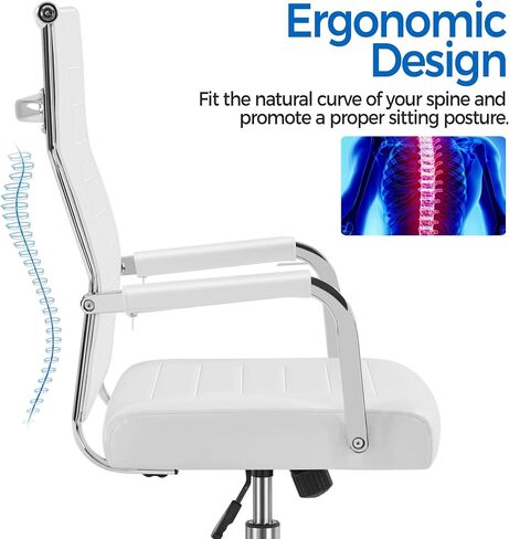 Yaheetech High-Back Office Desk Chair Executive Task Chair Management Chair PU Leather Chair Height Adjustable with Ergonomic Backrests for Conference and Home, White in Saudi Arabia