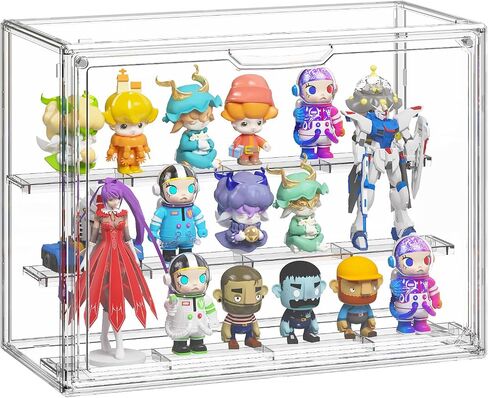 Clear Acrylic Display Case for Collectibles, 3 Tier Adjustable Figure Display Case with Magnetic Door, Stackable Acrylic Storage Box Cabinet Organizer for Display(Large Size) in Saudi Arabia