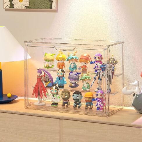 Clear Acrylic Display Case for Collectibles, 3 Tier Adjustable Figure Display Case with Magnetic Door, Stackable Acrylic Storage Box Cabinet Organizer for Display(Large Size) in Saudi Arabia