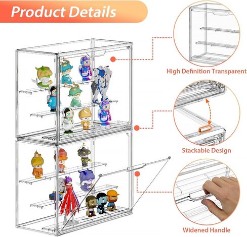 Clear Acrylic Display Case for Collectibles, 3 Tier Adjustable Figure Display Case with Magnetic Door, Stackable Acrylic Storage Box Cabinet Organizer for Display(Large Size) in Saudi Arabia