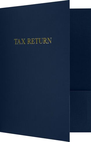مجلدات إرجاع الضرائب مقاس 9 × 12 بوصة من LUXPaper | جيبين | كتان أزرق بحري | نص رقائق الذهب | 100 رطل. الغلاف | 25 الكمية in Saudi Arabia
