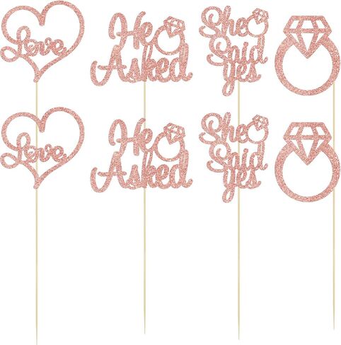 Gyufise 12Pcs He Asked She Said Yes Centerpiece Sticks Double Sided Love Heart I Do Ring Table Centerpiece Sticks for Wedding Engagement Bridal Theme Party Supplies Gold in Saudi Arabia