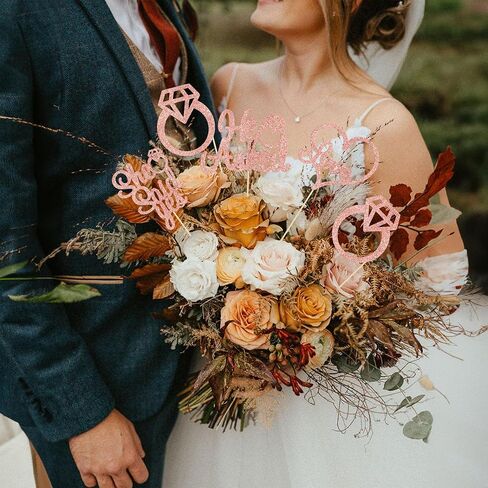 Gyufise 12Pcs He Asked She Said Yes Centerpiece Sticks Double Sided Love Heart I Do Ring Table Centerpiece Sticks for Wedding Engagement Bridal Theme Party Supplies Gold in Saudi Arabia