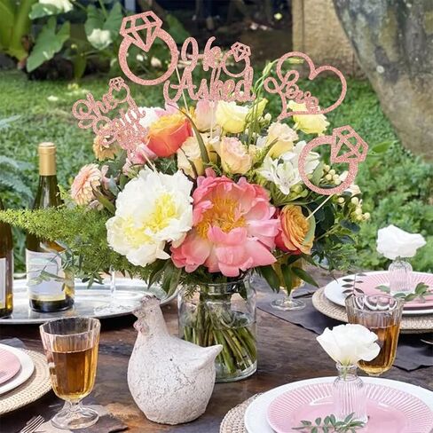 Gyufise 12Pcs He Asked She Said Yes Centerpiece Sticks Double Sided Love Heart I Do Ring Table Centerpiece Sticks for Wedding Engagement Bridal Theme Party Supplies Gold in Saudi Arabia