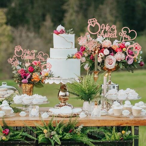 Gyufise 12Pcs He Asked She Said Yes Centerpiece Sticks Double Sided Love Heart I Do Ring Table Centerpiece Sticks for Wedding Engagement Bridal Theme Party Supplies Gold in Saudi Arabia