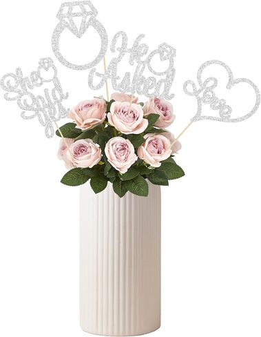 Gyufise 12Pcs He Asked She Said Yes Centerpiece Sticks Double Sided Love Heart I Do Ring Table Centerpiece Sticks for Wedding Engagement Bridal Theme Party Supplies Gold in Saudi Arabia