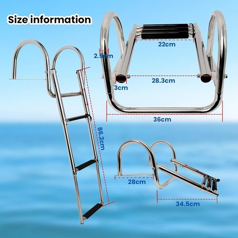 3 Steps Pontoon Boat Ladder, Stainless Steel Telescoping Inboard Boat Ladder Heavy Duty Rear Entry Custom Swim Deck Ladder with Pedal Hand Railing Ladder in Saudi Arabia