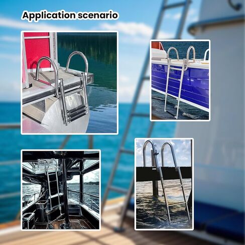 3 Steps Pontoon Boat Ladder, Stainless Steel Telescoping Inboard Boat Ladder Heavy Duty Rear Entry Custom Swim Deck Ladder with Pedal Hand Railing Ladder in Saudi Arabia