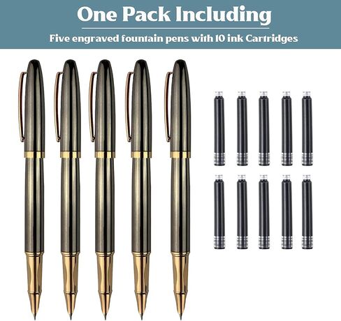Ancolo Personalized Fountain Pens-Medium Point Nib- 5 PCS مجموعة مع هدية قلم هدية هدية تذكارية لطيفة ، محفورة باسمك/رقم هاتفك على الأقلام المثالية للرجال للنساء in Kuwait