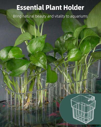 Pawfly 2 Pcs Clear Acrylic Aquarium Plant Holder for Fish Tanks, Top Hanging Fish Tank Planting Holder with Hook, Adjustable Aquarium Planter Cup in Saudi Arabia
