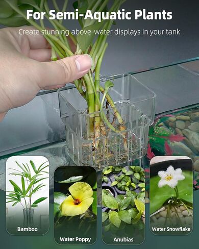 Pawfly 2 Pcs Clear Acrylic Aquarium Plant Holder for Fish Tanks, Top Hanging Fish Tank Planting Holder with Hook, Adjustable Aquarium Planter Cup in Saudi Arabia