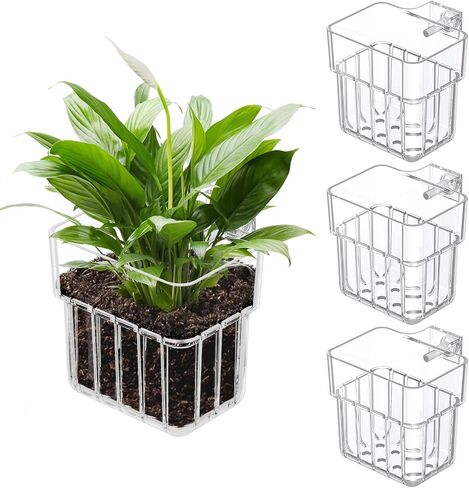 Pawfly 2 Pcs Clear Acrylic Aquarium Plant Holder for Fish Tanks, Top Hanging Fish Tank Planting Holder with Hook, Adjustable Aquarium Planter Cup in Saudi Arabia