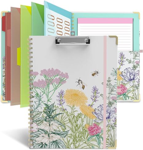 الحافظة الورقية مع التخزين 8.5 × 11 دفتر Padfolio ، القصاصات مع Notepad Spiral مع 10 جيوب و 5 مجلدات ترقية المعلمين الأساسية (الزهور البرية) in Kuwait