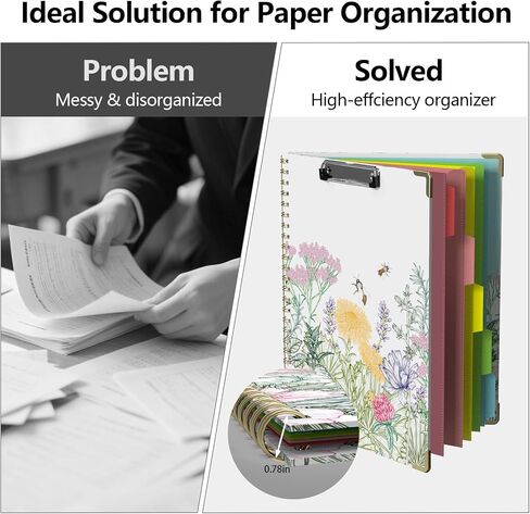 الحافظة الورقية مع التخزين 8.5 × 11 دفتر Padfolio ، القصاصات مع Notepad Spiral مع 10 جيوب و 5 مجلدات ترقية المعلمين الأساسية (الزهور البرية) in Kuwait
