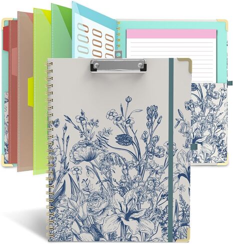 الحافظة الورقية مع التخزين 8.5 × 11 دفتر Padfolio ، القصاصات مع Notepad Spiral مع 10 جيوب و 5 مجلدات ترقية المعلمين الأساسية (الزهور البرية) in Kuwait