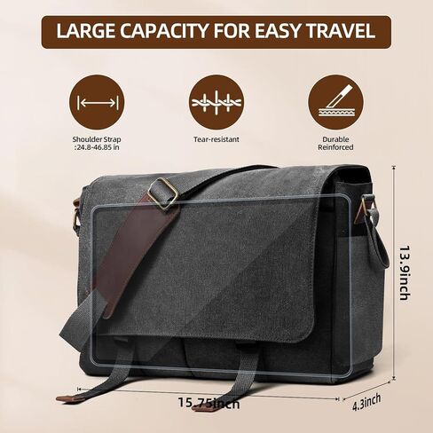 Messenger Bag for men Laptop Bag UnisexRetro Canvas Bag14-15.6 inches Casual single shoulder bag For Work College Travel in Kuwait