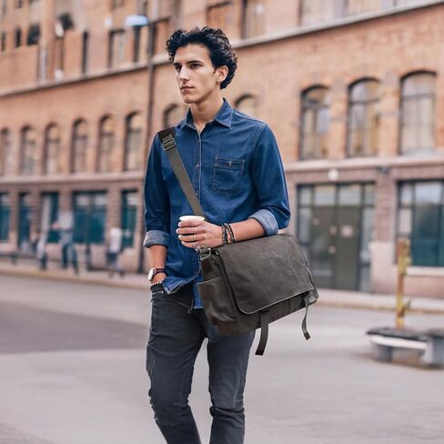 Messenger Bag for men Laptop Bag UnisexRetro Canvas Bag14-15.6 inches Casual single shoulder bag For Work College Travel in Kuwait