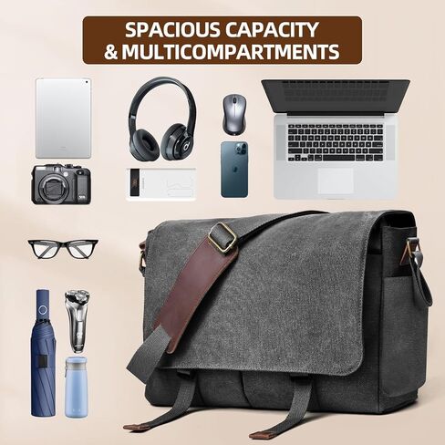 Messenger Bag for men Laptop Bag UnisexRetro Canvas Bag14-15.6 inches Casual single shoulder bag For Work College Travel in Kuwait