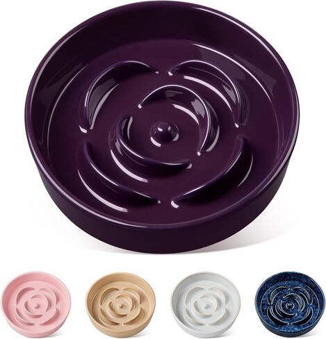 vancasso Slow Feeder Dog Bowl, 0.6 Cups Ceramic Dog Food Dish for Fast Eaters Small Breed, Puzzle Bowl for Small Dogs and Cats, Dark Purple in Kuwait