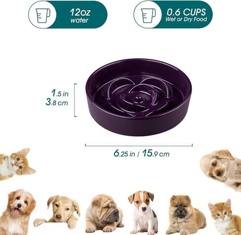 vancasso Slow Feeder Dog Bowl, 0.6 Cups Ceramic Dog Food Dish for Fast Eaters Small Breed, Puzzle Bowl for Small Dogs and Cats, Dark Purple in Kuwait
